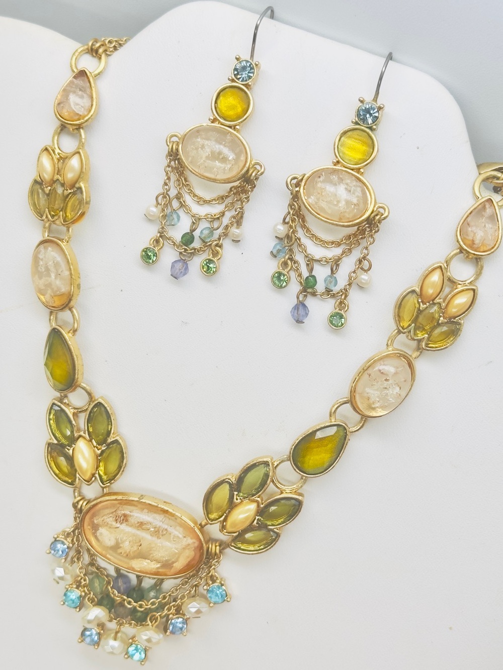 Veronese Necklace Earring Set Moonstone Citrine Aquamarine Style Gemstones